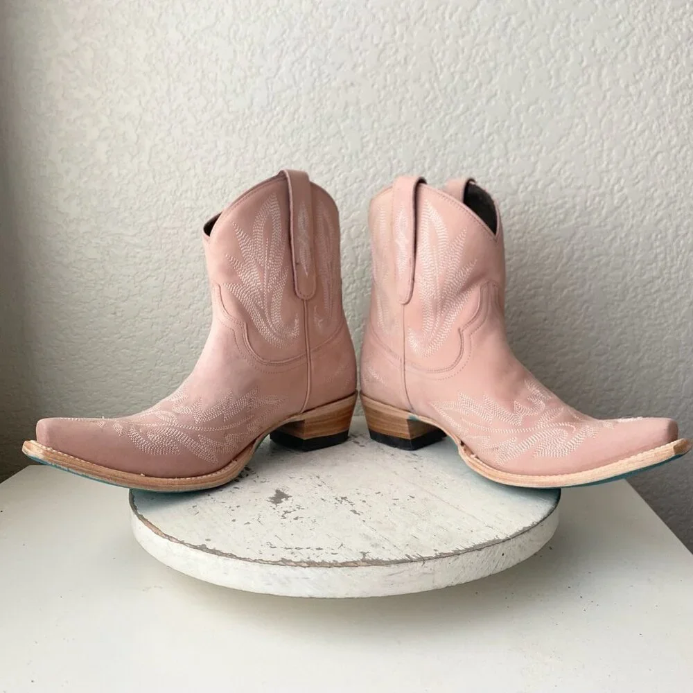 Lane LEXINGTON Womens Cowboy Booties Pink Leather Western Short Ankle Boots 8.5